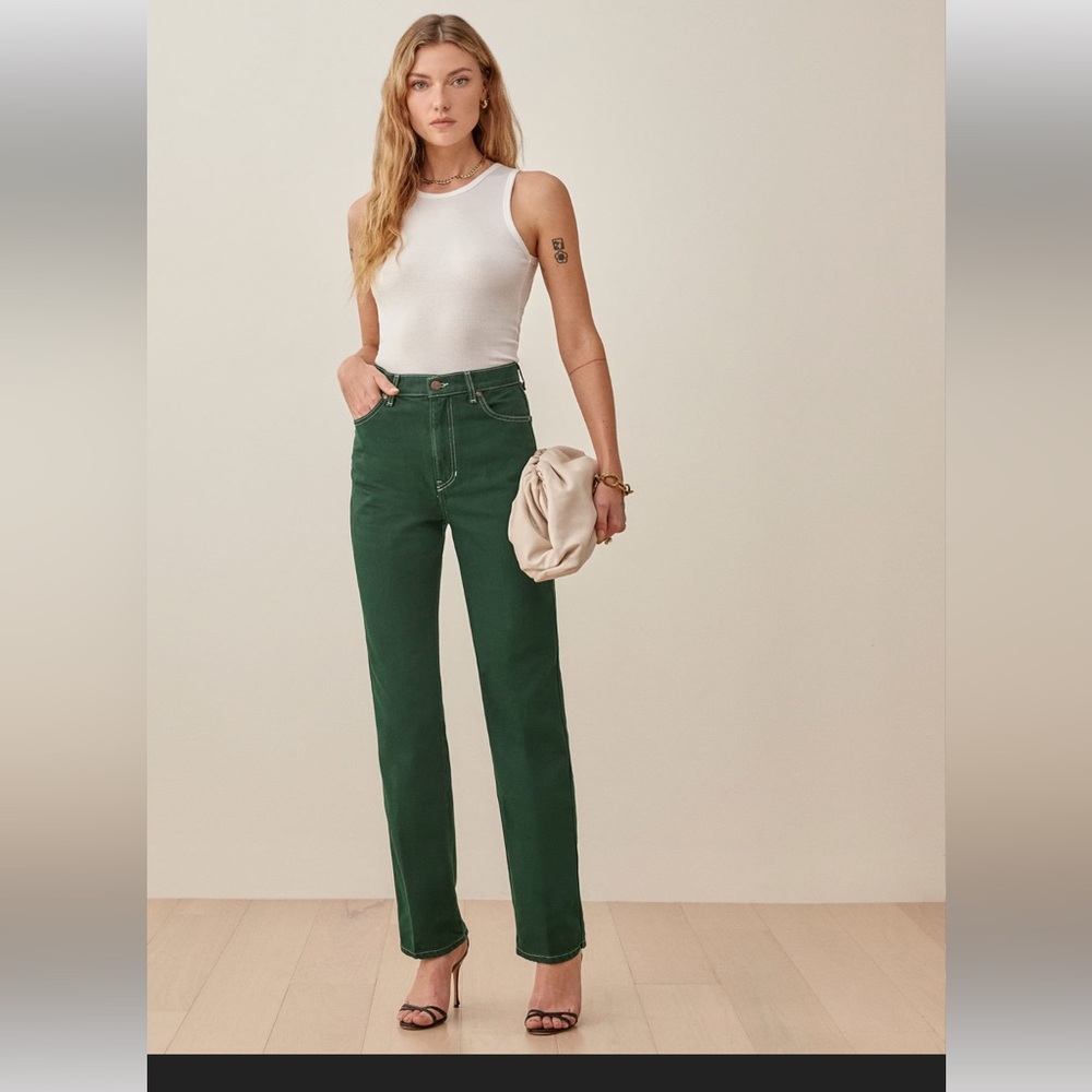 Reformation Cowboy High Rise Straight Jeans - Grass